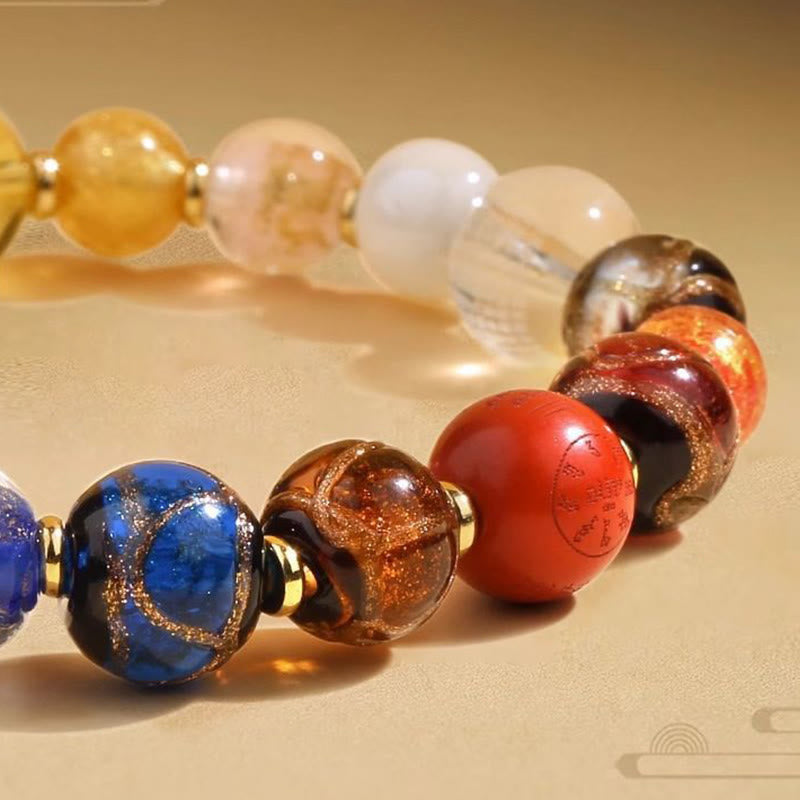 Buddha Stones Tibetano Incenso Colorato Cenere Perline di Vetro Liuli Om Mani Padme Hum Dorje Vajra 18 Perline Polso Mala