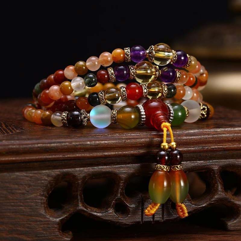 Bracciale Mala di guarigione al quarzo 108 Buddha Stones