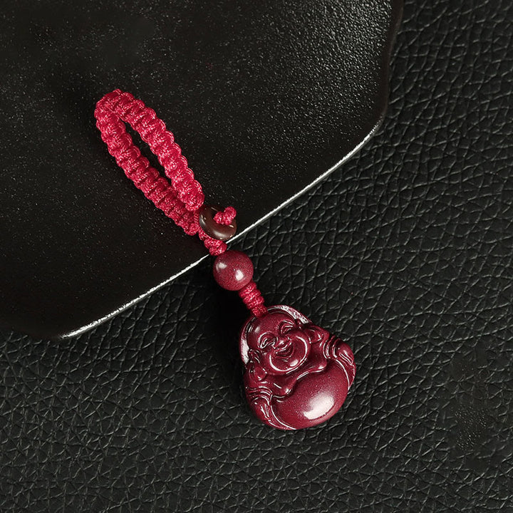 Buddha Stones Buddha che ride Cinabro Benedizione Collana Ciondolo Telefono Appeso Decorazione Portachiavi - Portachiavi - Rosso - image 9