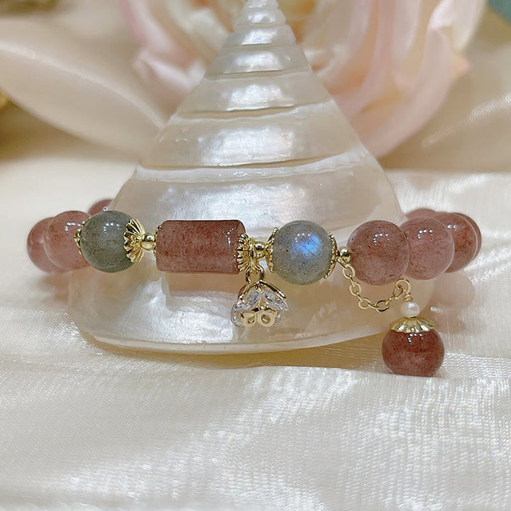 Braccialetto dell'amore con pietra di luna e quarzo fragola naturale Buddha Stones