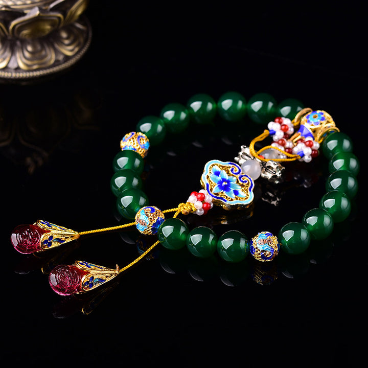 Buddha Stones Agata verde naturale Mala da polso Mala tascabile con ciondolo di successo Decorazione per auto