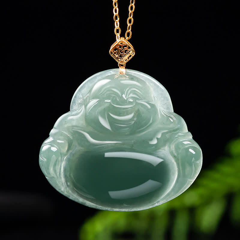 Collana con ciondolo in giada naturale Buddha che ride e abbondanza di prosperità - image 1