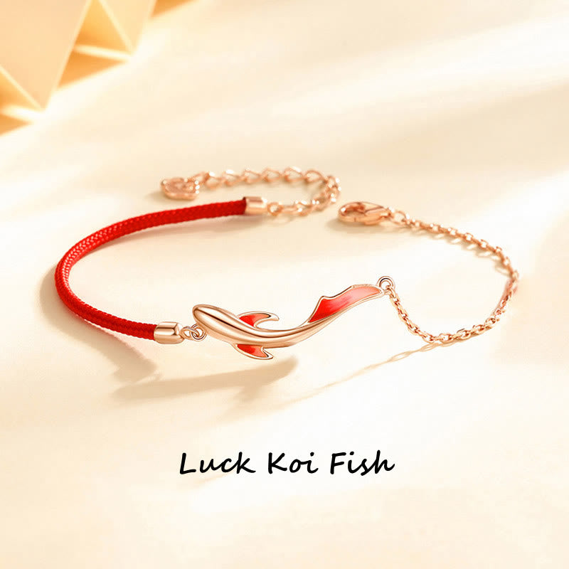 Braccialetto in corda rossa intrecciata con stella di loto e pesce koi in argento sterling 925 Buddha Stones