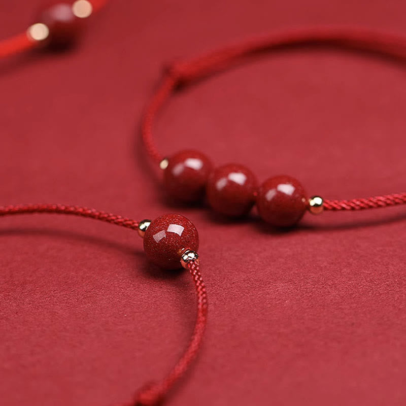 Braccialetto alla caviglia con cordino di benedizione in perline di cinabro fortunato naturale Buddha Stones
