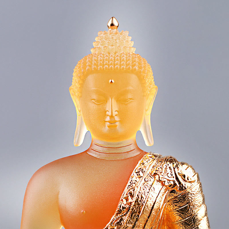 Buddha Stones Statuetta fatta a mano del Buddha Liuli Pezzo d'arte Statua della serenità Decorazione dell'offerta domestica