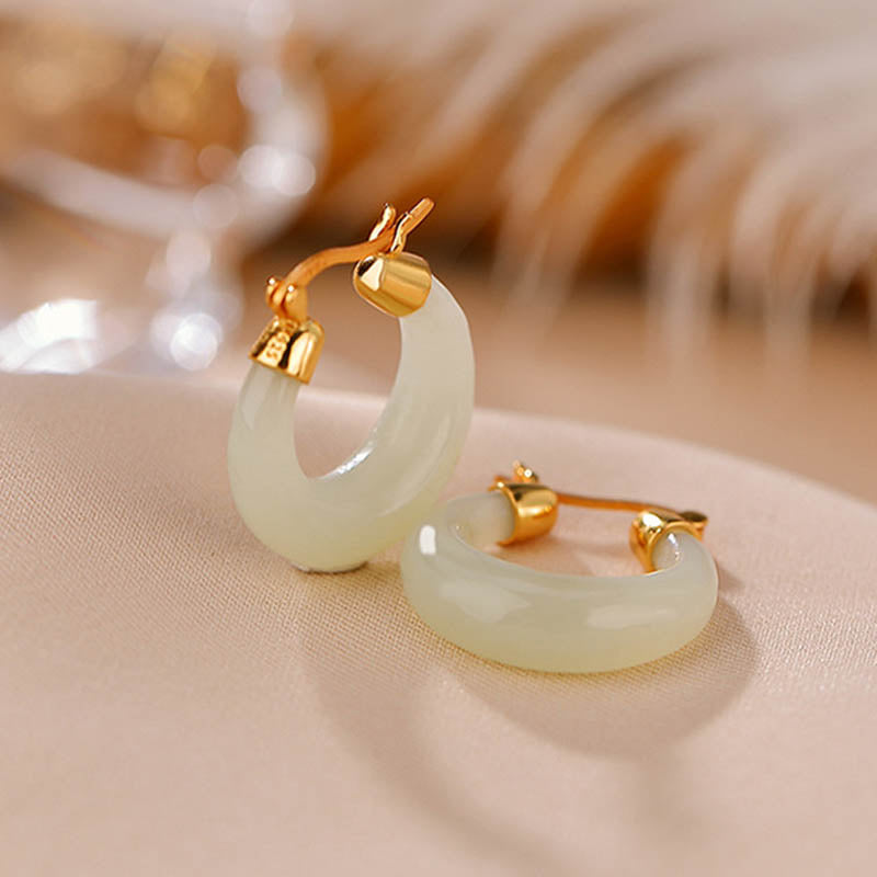 Orecchini pendenti Buddha Stones, giada rotonda, giada ciano, prosperità e fortuna