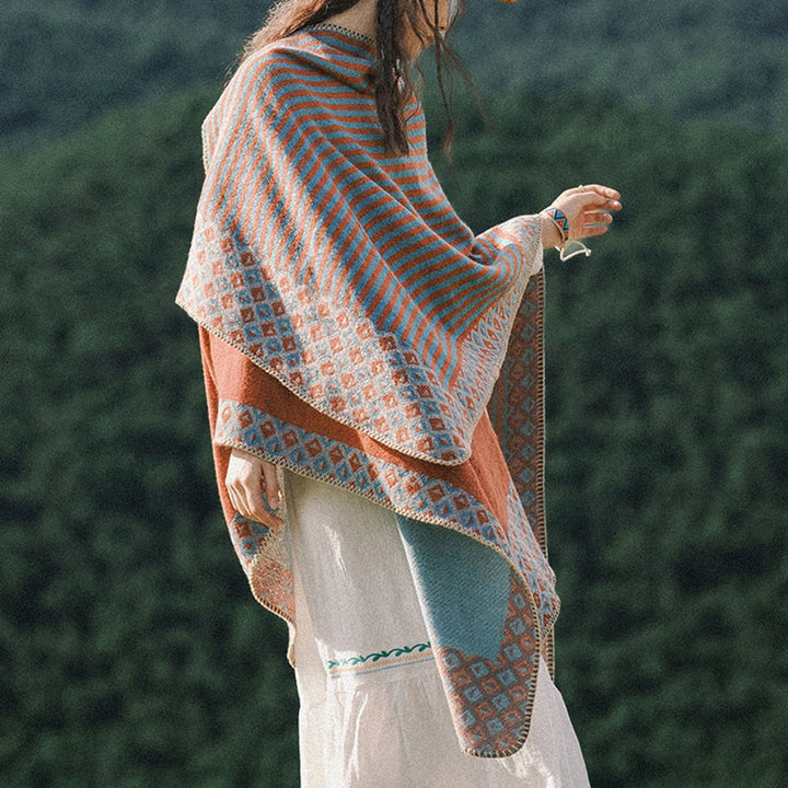 Buddha Stones tibetano con motivo a rombi a righe, sciarpa calda e morbida invernale