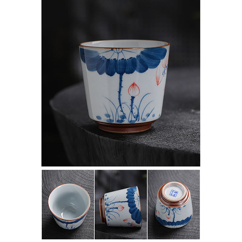 Buddha Stones Fiore di Loto Foglia di Bambù Tazza da Tè in Ceramica Tazze da Tè Kung Fu