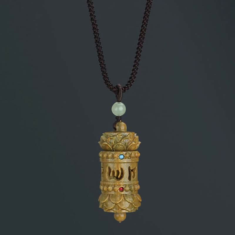 Buddha Stones Tibet Sandalo verde Palissandro Om Mani Padme Hum Loto Collana pendente rilassante positivo - image 8