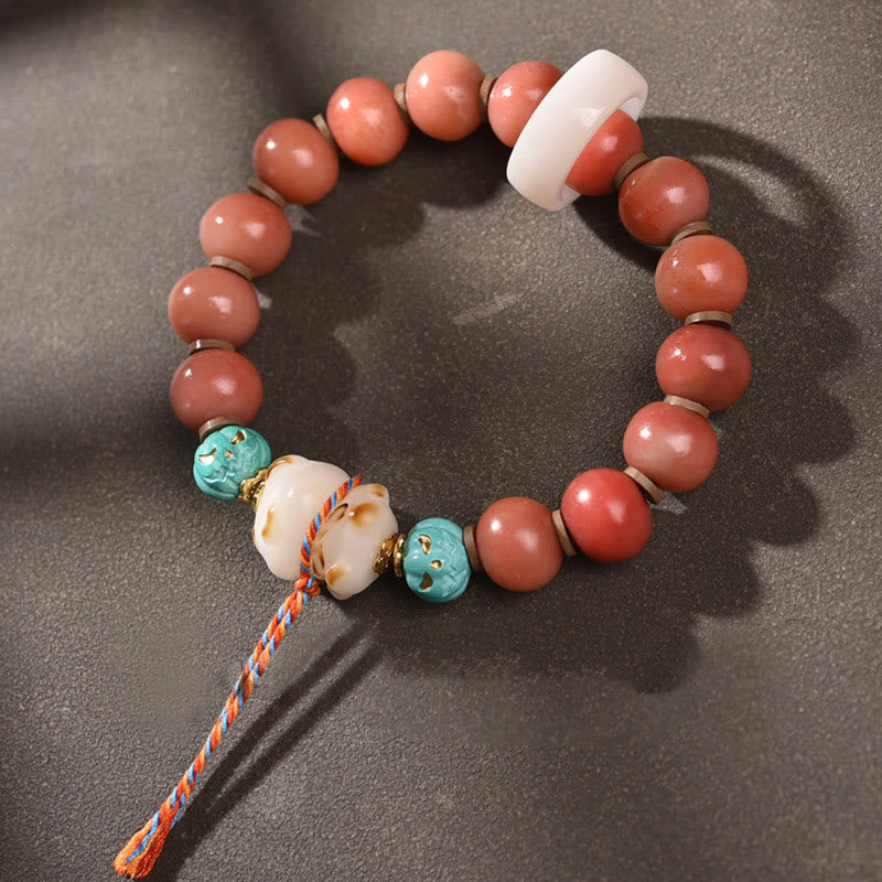 Buddha Stones Tibetano Naturale Cammello Osso Dzi Perlina Bodhi Seme Ciondolo Fortuna Bracciale
