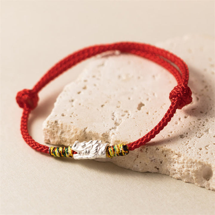 Braccialetto in corda rossa con Buddha Stones in argento sterling 925 Anno del drago Fortuna Forza