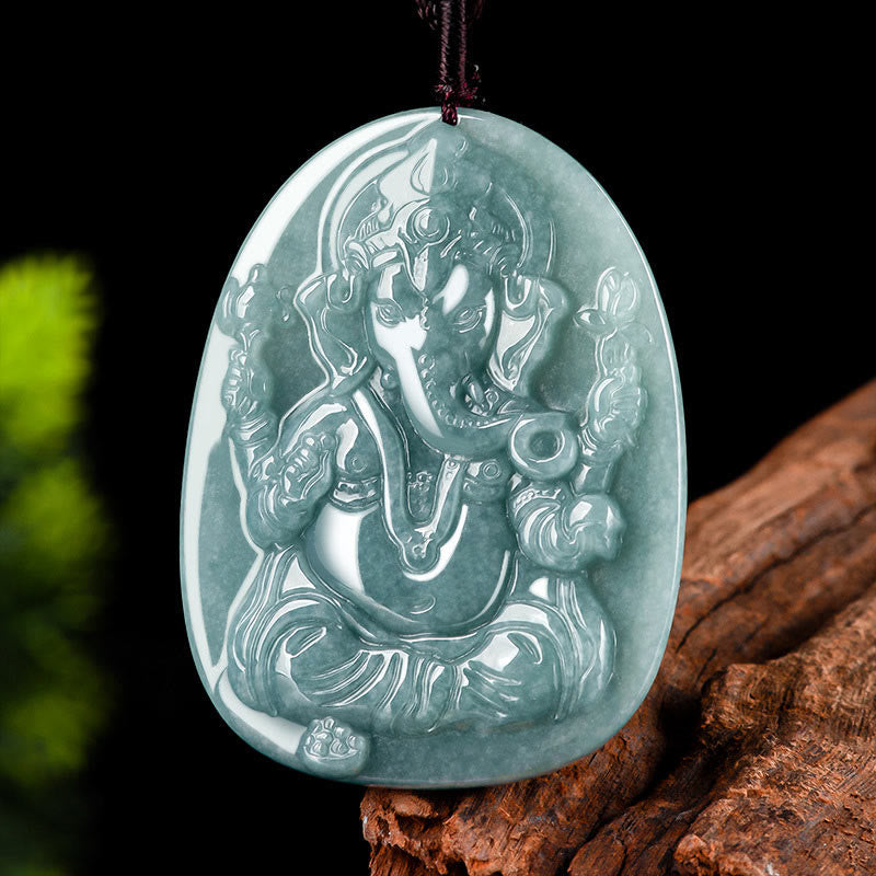 Buddha Stones Natural Jade Ganesh Ganpati Elephant Protection Amuleto Collana Pendente - image 2