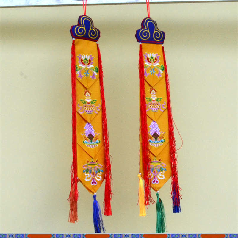 Fiore di loto Otto simboli di buon auspicio Meditazione Illuminazione Nappe colorate Arte murale