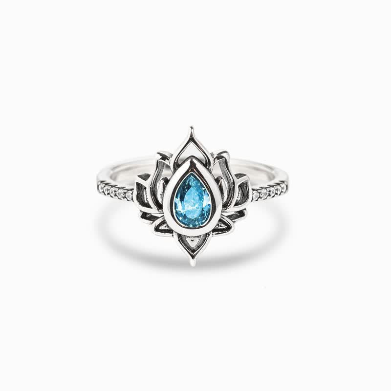 Anello di protezione con benedizione in zircone e loto in argento sterling Buddha Stones
