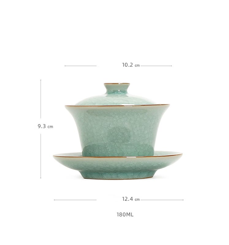Buddha Stones Retro Green Ice Glaze Ceramic Gaiwan Sancai Tazza da tè Kung Fu Tazza da tè e piattino con coperchio