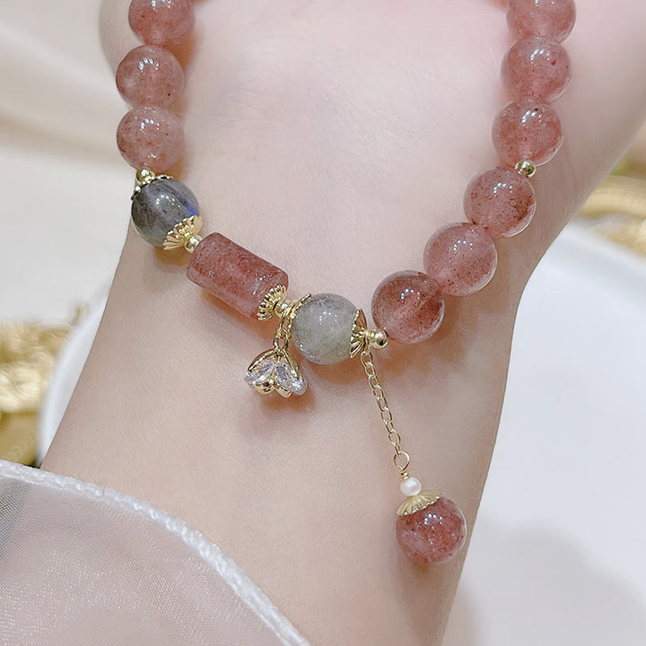 Braccialetto dell'amore con pietra di luna e quarzo fragola naturale Buddha Stones