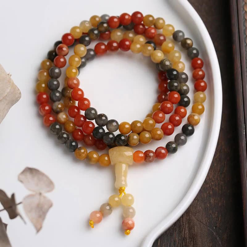 Braccialetto di protezione Mala in agata rossa naturale Buddha Stones 108 perle