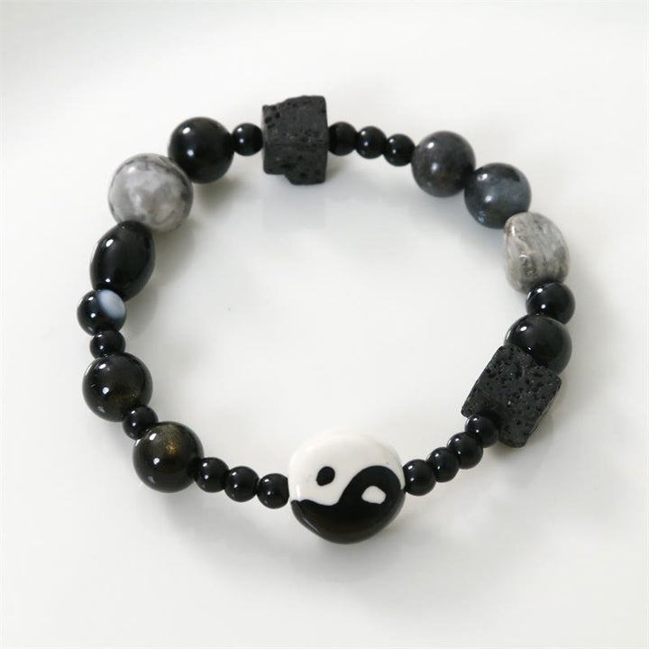 Braccialetto di protezione della fortuna Yin Yang con perline di diaspro Picasso in onice nero Buddha Stones - image 10