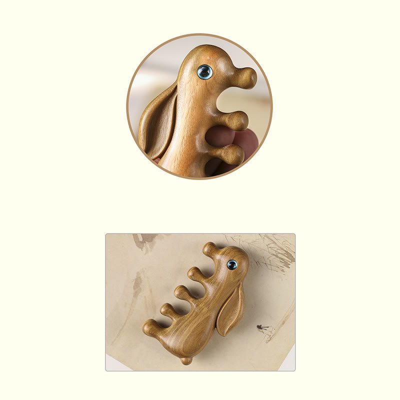 Pettine per massaggio rilassante con coniglietto di sandalo rosso a foglia piccola e sandalo verde