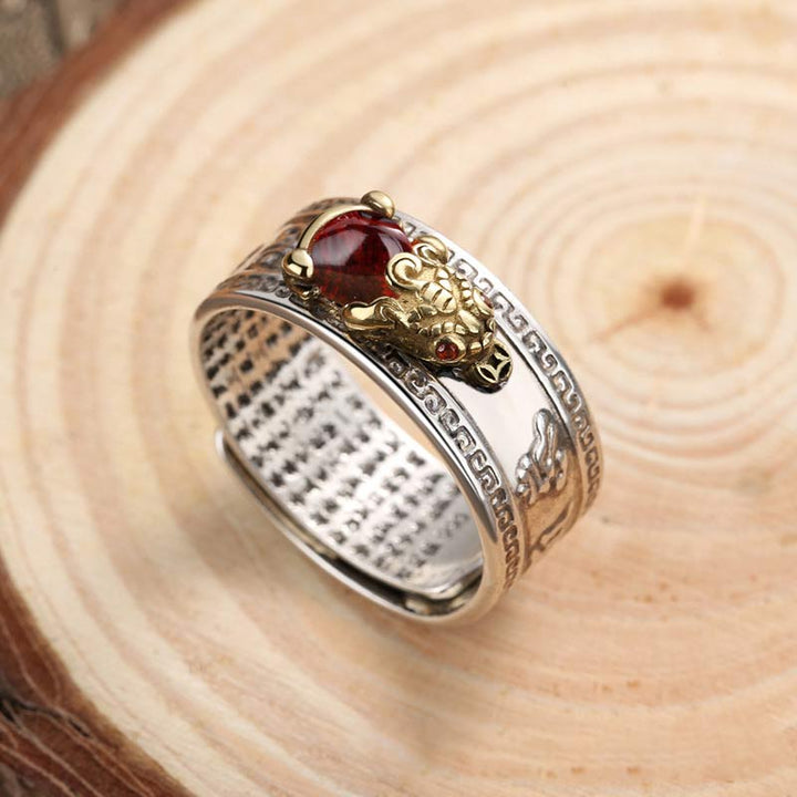 Anello di ricchezza PiXiu in agata rossa Buddha Stones
