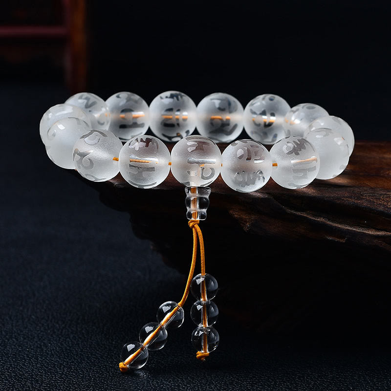 Braccialetto di meditazione Om Mani Padme Hum in onice nero e cristallo bianco del Tibet Buddha Stones