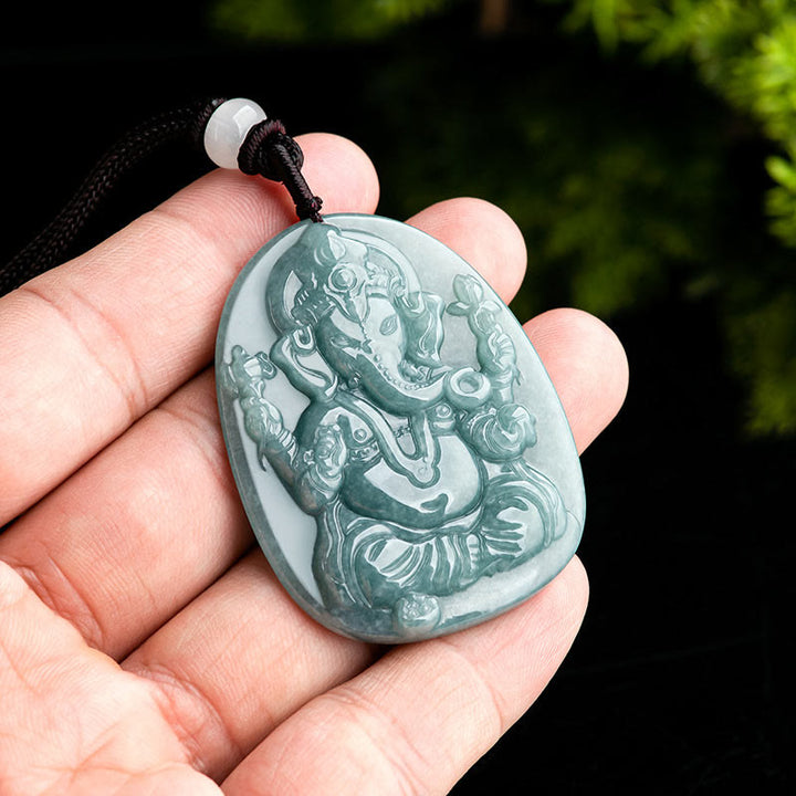 Buddha Stones Natural Jade Ganesh Ganpati Elephant Protection Amuleto Collana Pendente - image 5