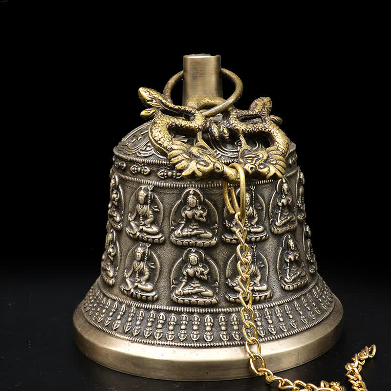 Campanello a vento con drago e Buddha inciso tibetano, decorazione da appendere alla parete in rame
