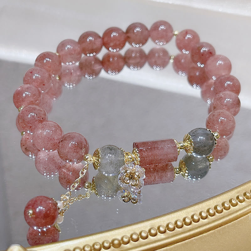 Braccialetto dell'amore con pietra di luna e quarzo fragola naturale Buddha Stones