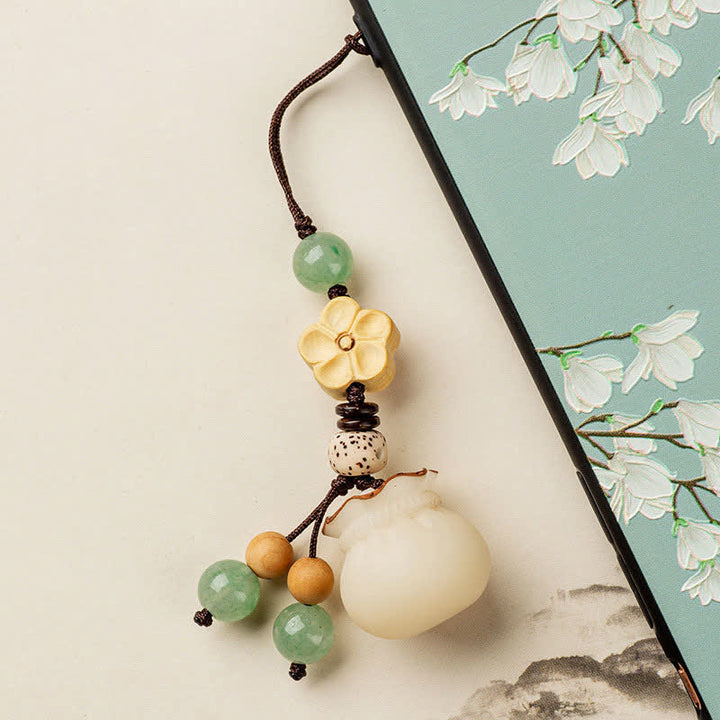 Buddha Stones Seme di Bodhi naturale Sacchetto di soldi Fiore Benedizione Prosperità Portachiavi