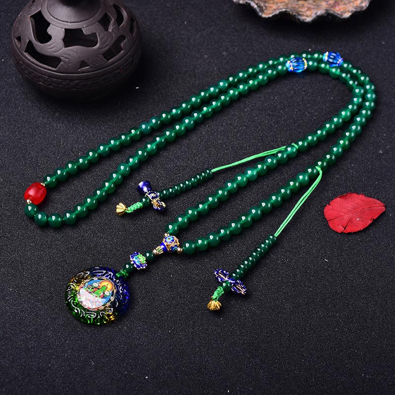 Buddha Stones 108 Mala Beads Agata verde naturale Bodhisattva Tara verde Braccialetto con ciondolo di manifestazione