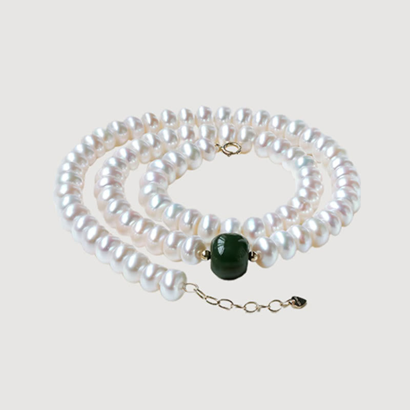 Buddha Stones 925 Sterling Silver Perla naturale Giada Hetian Acquamarina Saggezza Sincerità Collana Ciondolo Bracciale