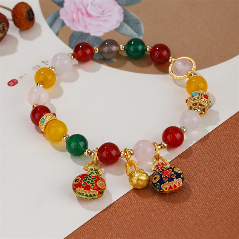 Buddha Stones Oro Deglutizione Bestia Famiglia Vari Agata Cristallo Bracciale Successo