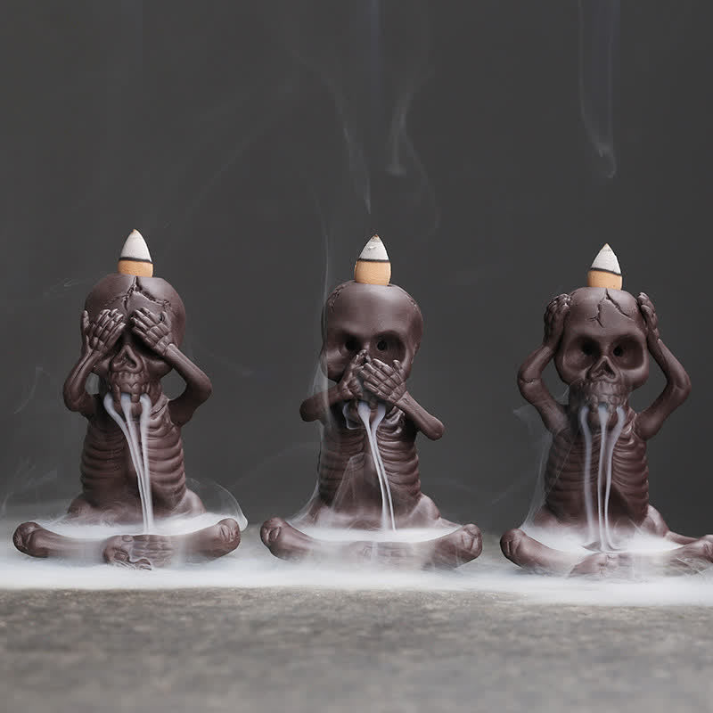 Buddha Stones Piccolo teschio Fantasma Argilla viola Fontana di fumo a riflusso Bruciatore di incenso della pace Decorazione