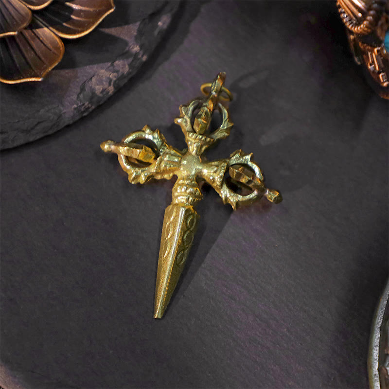 Buddha Stones Nepal Fatto a mano Doppio Dorje Rame Illuminazione Forza Vajra