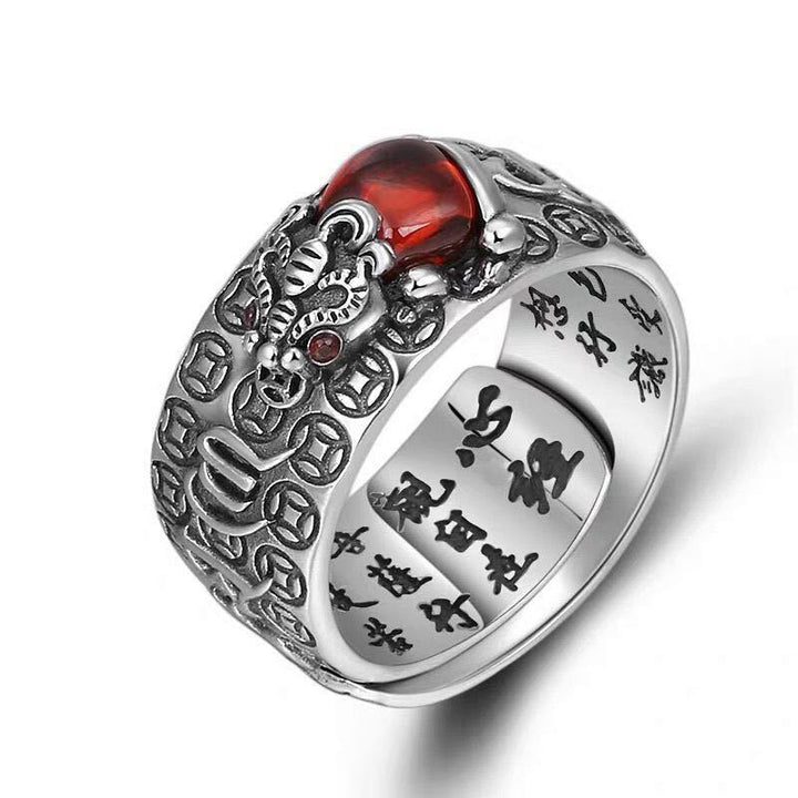 Genstone PiXiu Feng Shui Rana Vajra Dorje Cuore Sutra Ricchezza Anello Regolabile