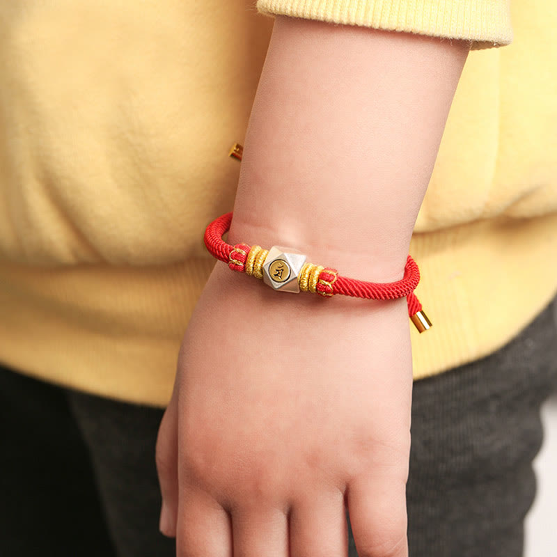 Buddha Stones 999 Argento Sterling Zodiaco Cinese Buddha Natale Corda Rossa Fortuna Forza Braccialetto Fatto a Mano per Bambini