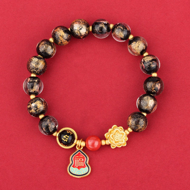 Buddha Stones Tibet Om Mani Padme Hum Fu Carattere Zucca Charm Loto Liuli Perline di Vetro Braccialetto della Fortuna