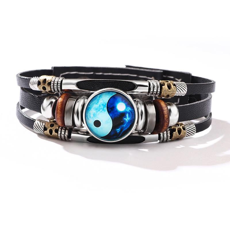 Bracciale equilibrio in pelle con Buddha Stones Yin Yang