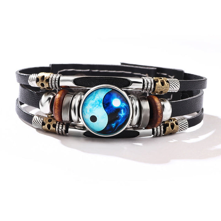 Bracciale equilibrio in pelle con Buddha Stones Yin Yang
