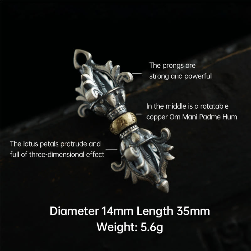 Buddha Stones 925 Sterling Silver Om Mani Padme Hum Dorje Vajra Inciso Forza Ciondolo Decorazione Appesa