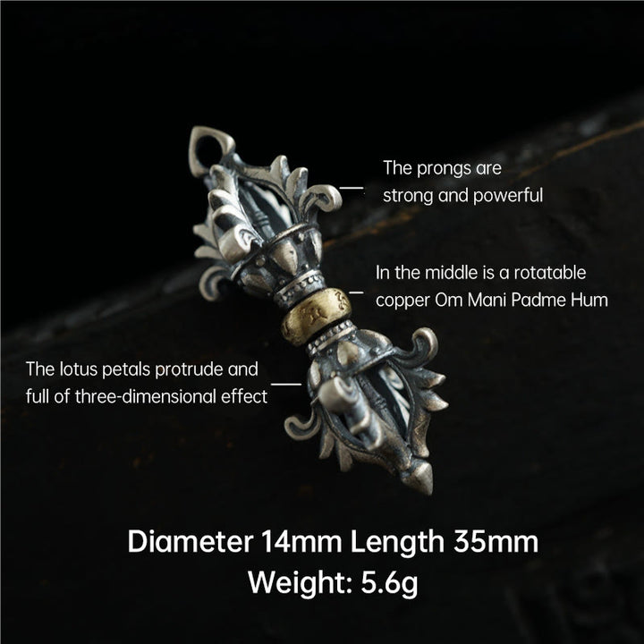 Buddha Stones 925 Sterling Silver Om Mani Padme Hum Dorje Vajra Inciso Forza Ciondolo Decorazione Appesa