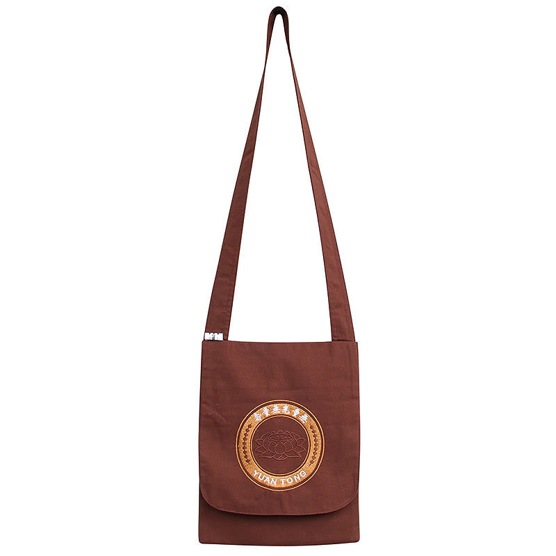 Borsa a tracolla in cotone con ricamo Lotus Spiritual Mind Practice