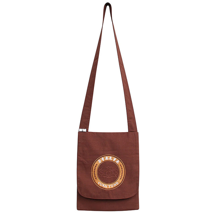 Borsa a tracolla in cotone con ricamo Lotus Spiritual Mind Practice