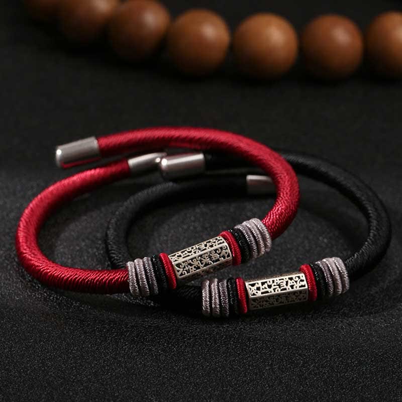 Bracciale Buddha Stones 925 Sterling Silver Om Mani Padme Hum Peace Red String