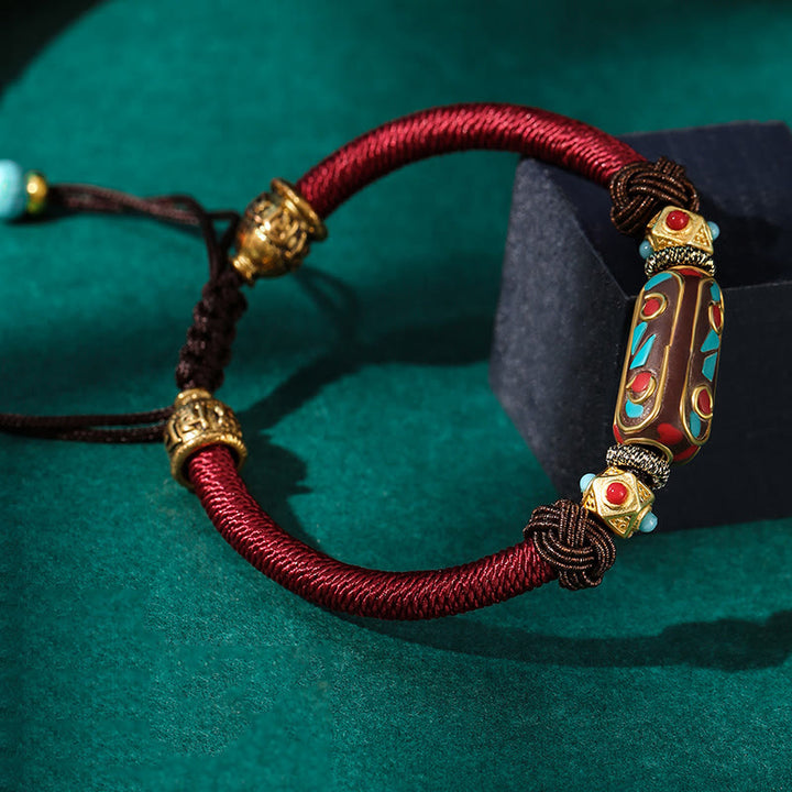 Bracciale intrecciato con forza Om Mani Padme Hum in turchese tibetano fatto a mano Buddha Stones