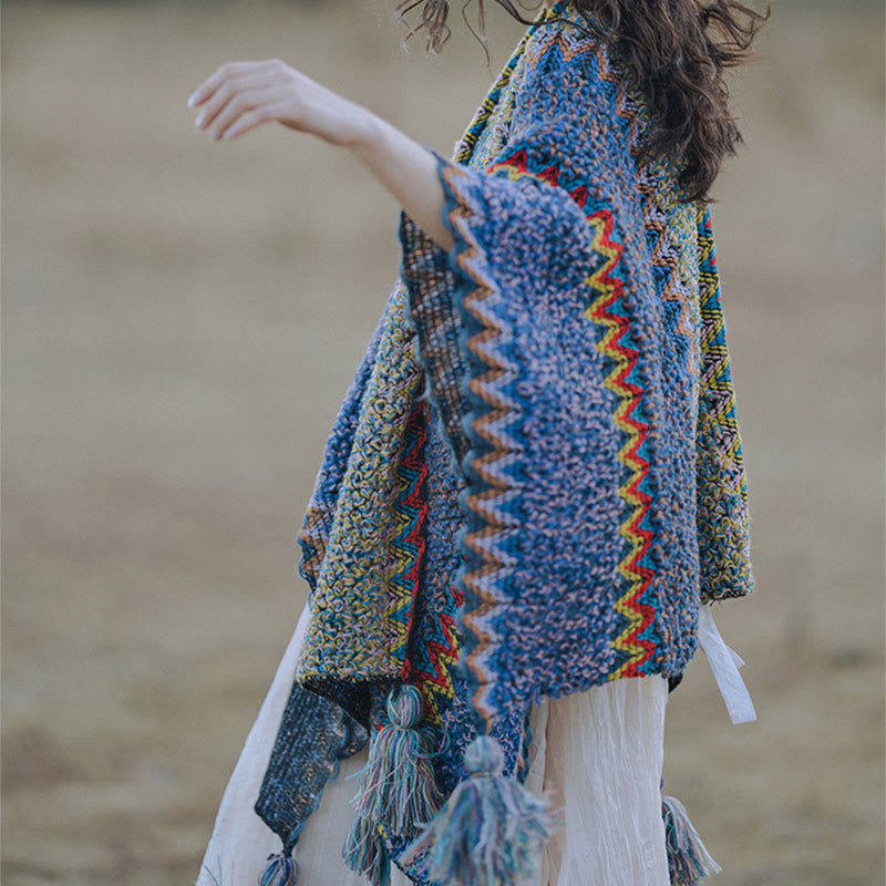 Scialle tibetano Buddha Stones, morbido e caldo, mantello lavorato a maglia, sciarpa tibetana invernale con nappe