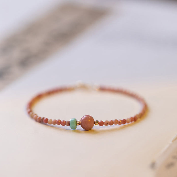 Bracciale a catena con energia amorevole in rodonite naturale placcato oro 14K Buddha Stones