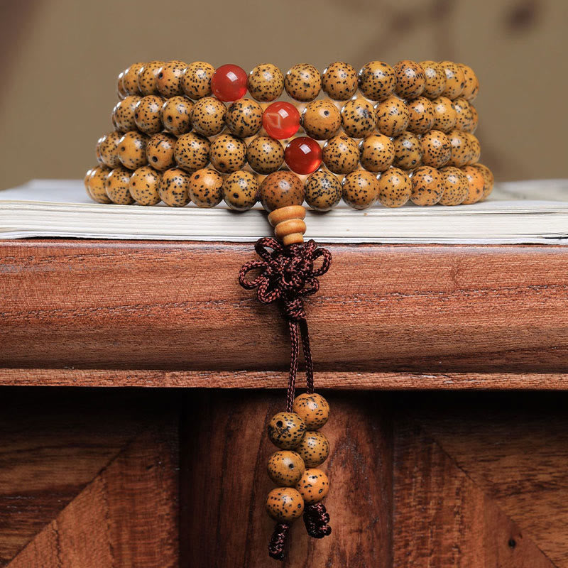 Buddha Stones 108 Mala Beads Bodhi Seed Braccialetto di Agata Rossa Auspiciousness