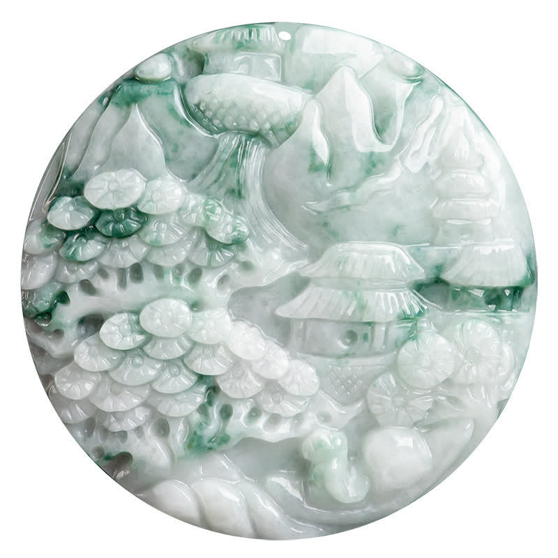 Collana con corda di abbondanza di giada con paesaggio montano Buddha Stones