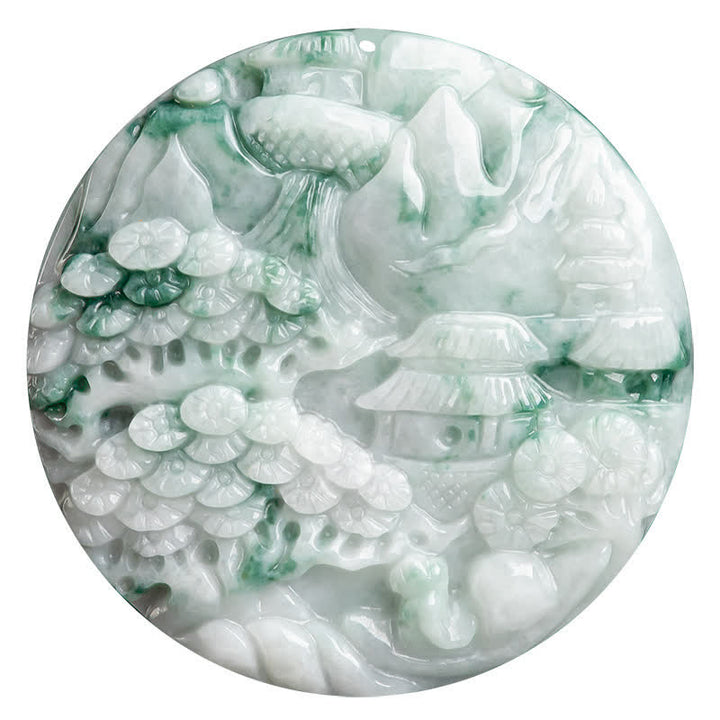 Collana con corda di abbondanza di giada con paesaggio montano Buddha Stones